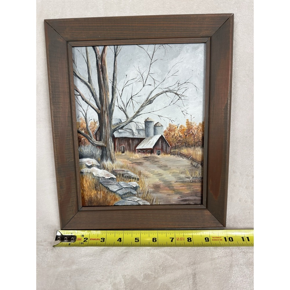 VTG Primitive Original Painting Americana Farm Scene Barn By Connie Law Folk Art - Picture 11 of 12